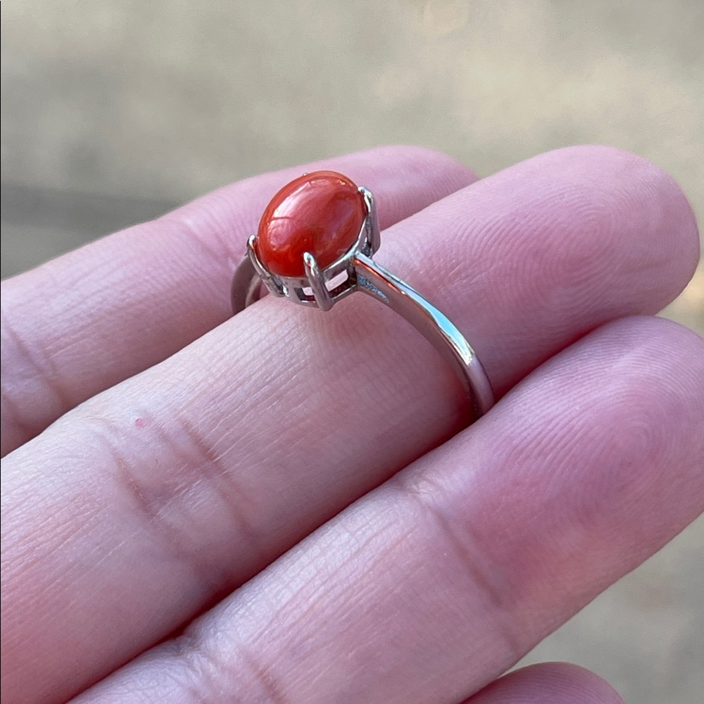 NWT Genuine Coral Stone 8X6mm Ring in 925 Sterling Silver Size 7 - Picture 3 of 10